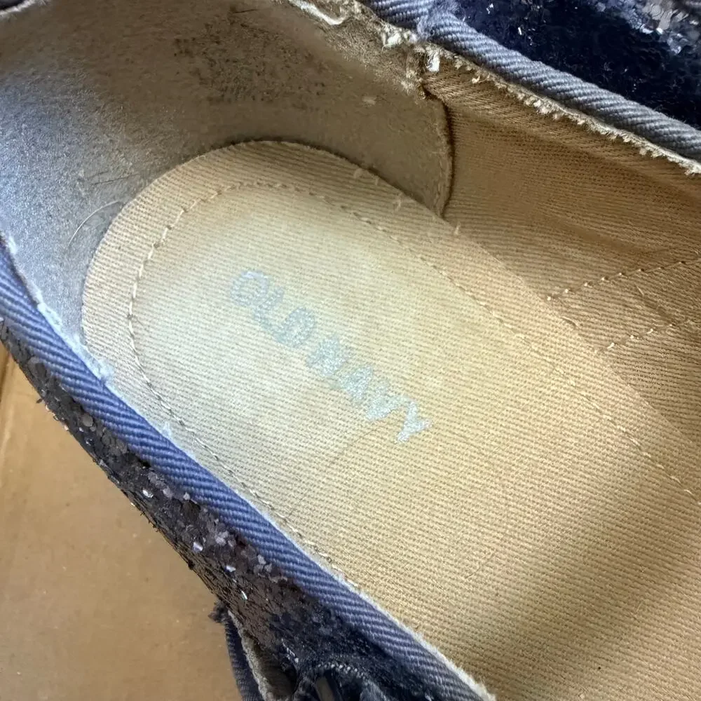 Old Navy Girls High Heel Mary Jane Dress Shoes Silver Glitter Buckle Strap Sz 3